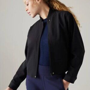 Athleta NWOT Women's Medium Black Full Zip Crop Endless Bomber Jacket
